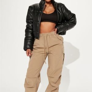 NWOT fashionova black faux leather puffer sz small